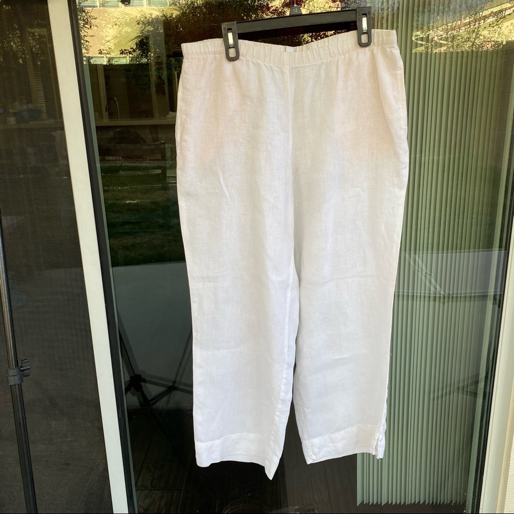 J Jill 100% linen trousers size M tall waist 35 Adjustable high rise Inseam 28”